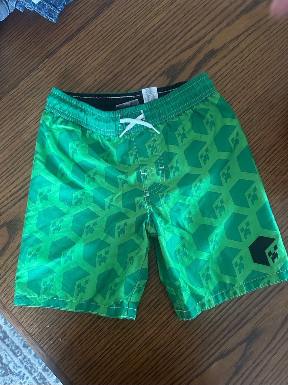 Minecraft Green Patterned Swim Trunks